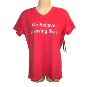 Breast Cancer T- Shirt Size L We Believe in Saving Lives PINK Short Sleeves